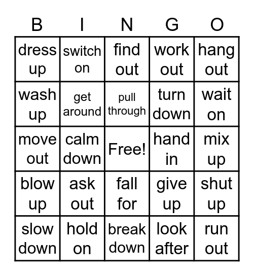 Phrasal Verbs Bingo Card