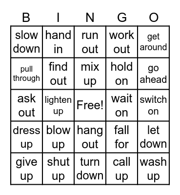 Phrasal Verbs Bingo Card