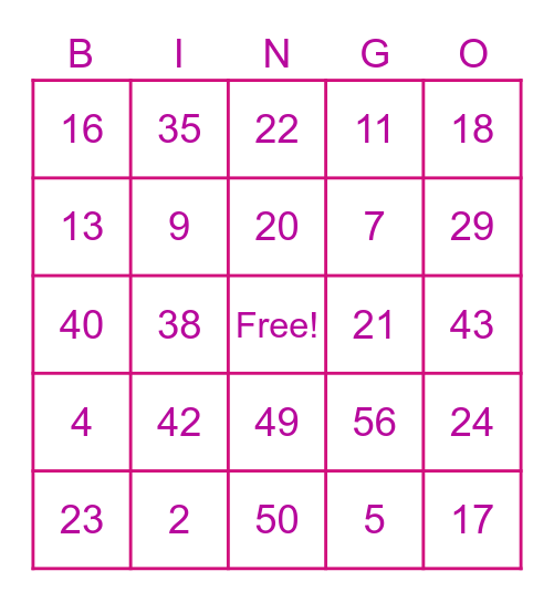 GINA'S GAME Bingo Card