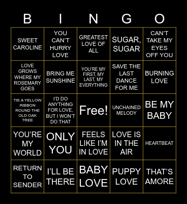 Valentines Day Bingo Card