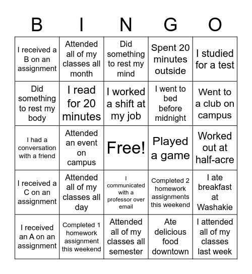 Habit Bingo Card