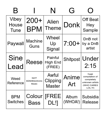 SoundCloud Stream Bingo Card