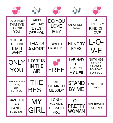 Valentines Musical Bingo Card