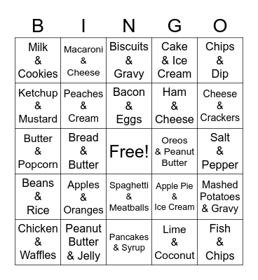 Famous Food Duos Bingo Card