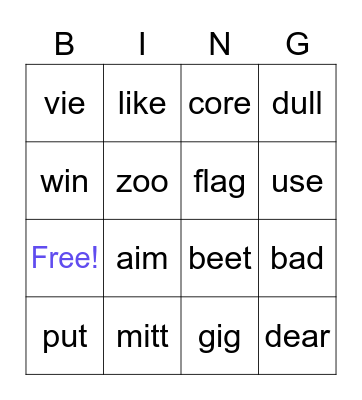 Fingerspelled Words Bingo Card