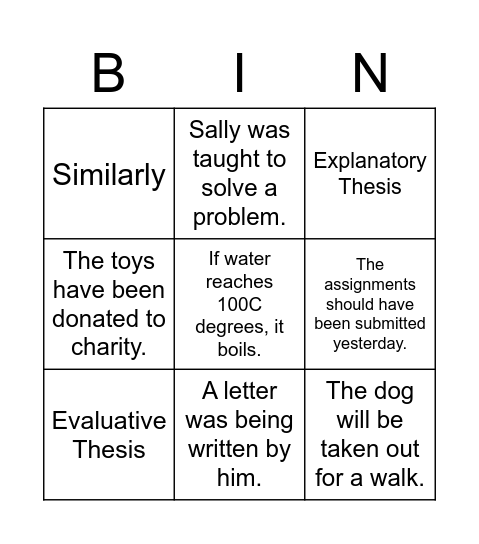 Review P1 - Eng5 Bingo Card