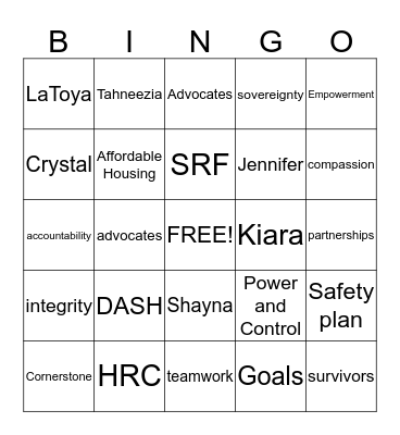Community Housing Programs Bingo Card