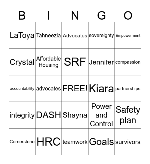 Community Housing Programs Bingo Card