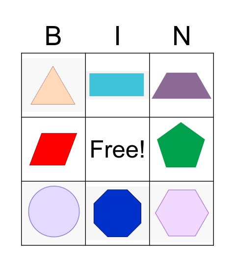 1st Grade Two Dimensional Shapes Bingo Card