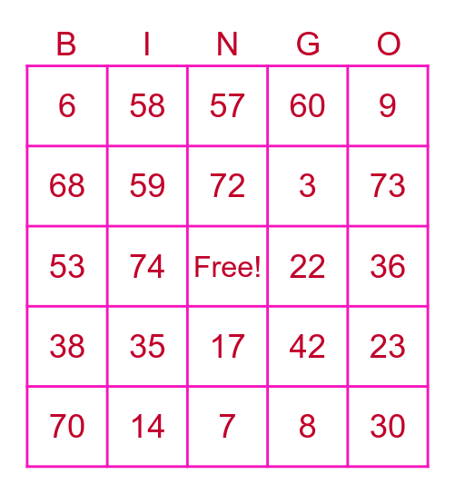 GINA 'S GAME Bingo Card