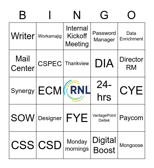 Resource Manager Bingo Card