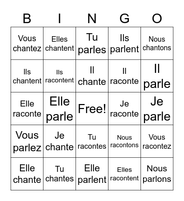 Regular -er verbs (1) Bingo Card