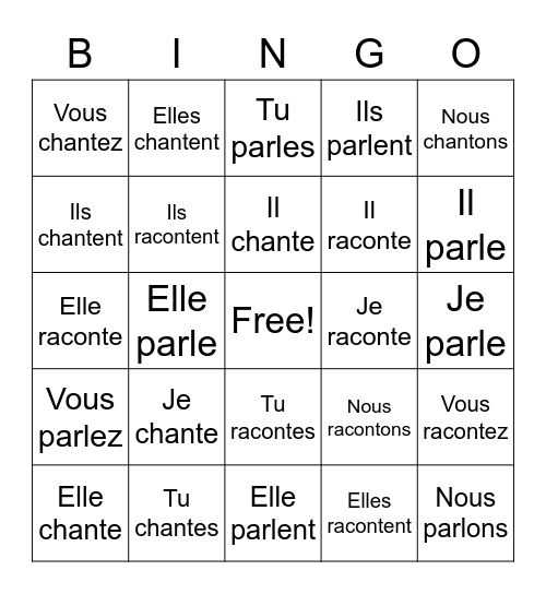 Regular -er verbs (1) Bingo Card