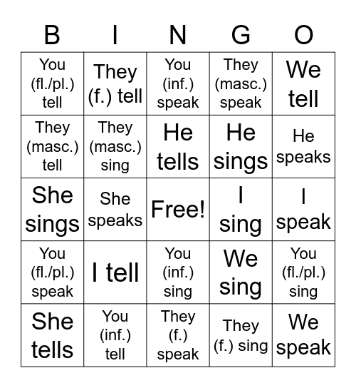 Regular -er verbs (2) Bingo Card