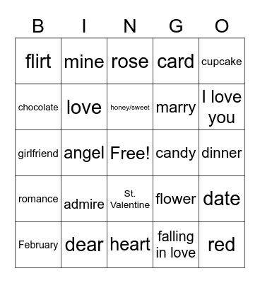 American Sign Language I Valentine's Day Vredocabulary Bingo Card #1 Bingo Card