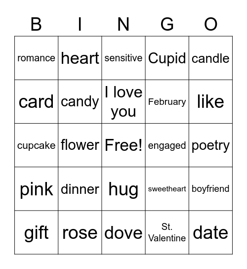 American Sign Language Valentine's Day Vocabulary Bingo Card #2 Bingo Card