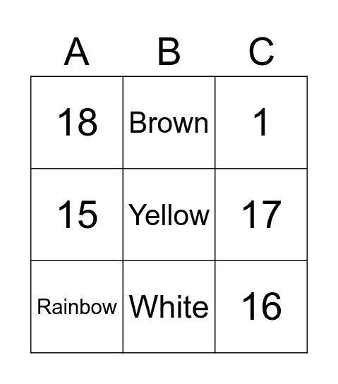Numbers and Colors 3rd Bingo Card