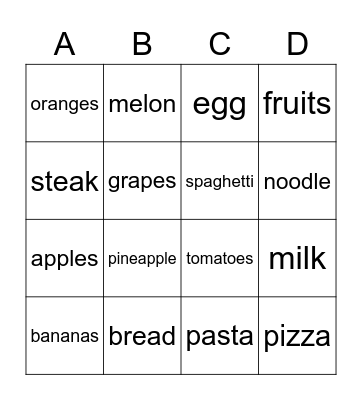 Food 3rd Bingo Card