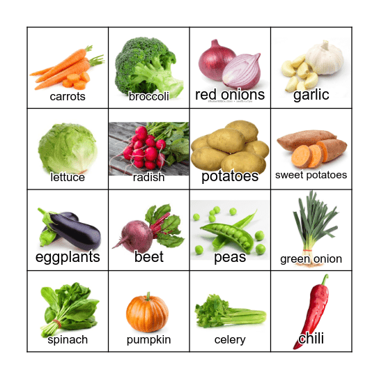 Vegetables Bingo Card