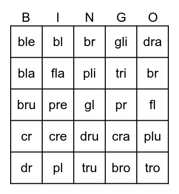 Sonidos y Sílabas Bingo Card