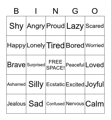 Feelings Bingo Card