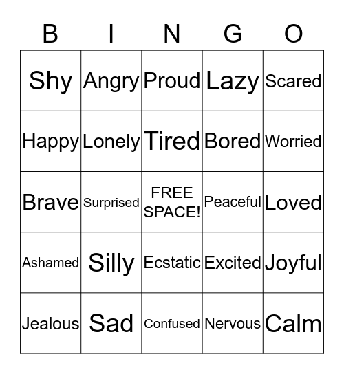 Feelings Bingo Card