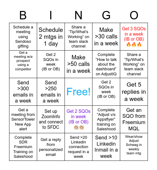 AMER Adjust SDR Bingo Card