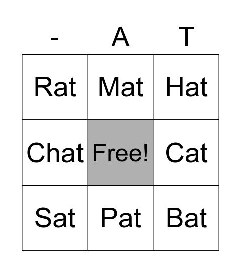 KDG 3 Phonics Bingo Card