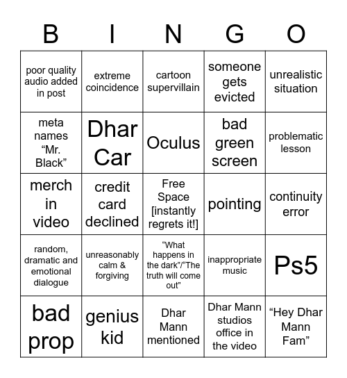 Dhar Man Bingo JJ edit Bingo Card