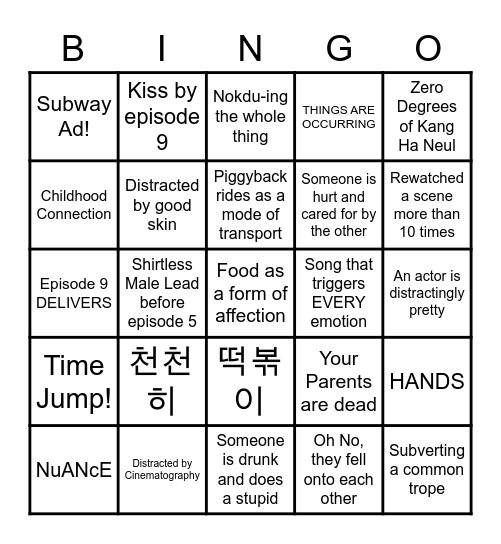 Chinx and Julia's KDrama Bingo Card