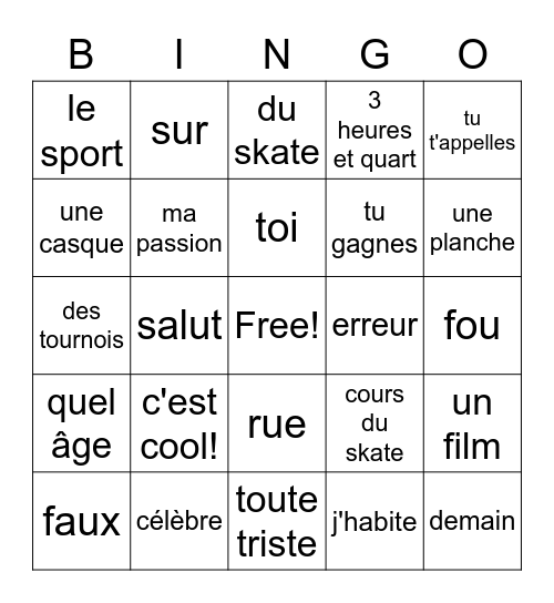 Sports et passions Bingo Card