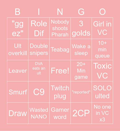 Overwatch COMP Bingo Card