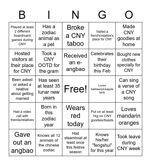 GTD CNY Bingo 2022! Bingo Card