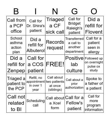 BI phone queue BINGO Card