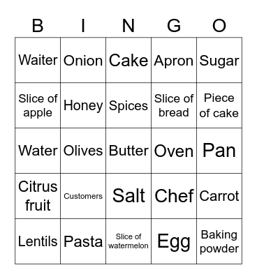 Countable and Uncountable Food Bingo Card