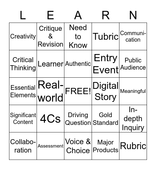 PBL Bingo Card