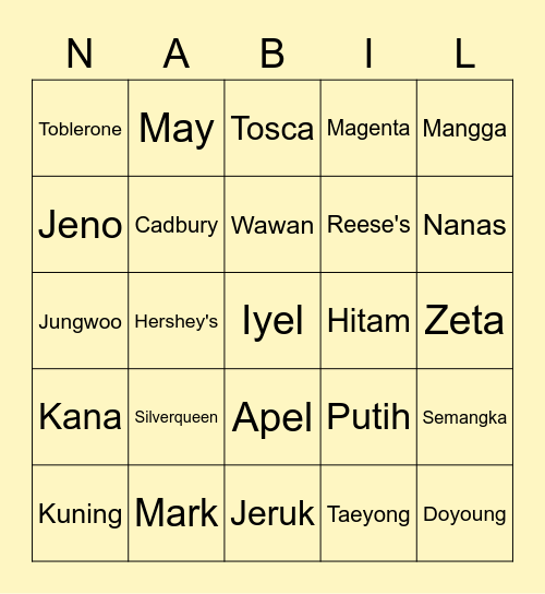 Bingo with Gita Bingo Card