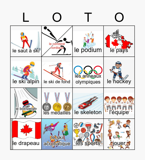 Les jeux olympiques d'hiver Bingo Card