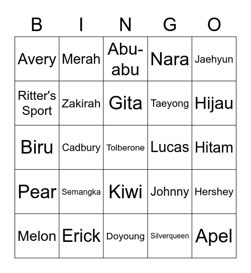 Erick Bingo Card