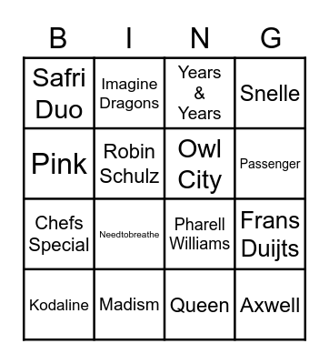 Muziekbingo Card