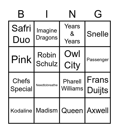 Muziekbingo Card