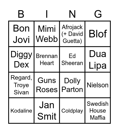 Muziekbingo Card