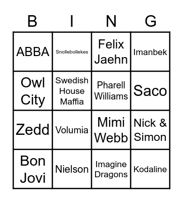 Muziekbingo Card