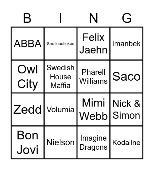 Muziekbingo Card