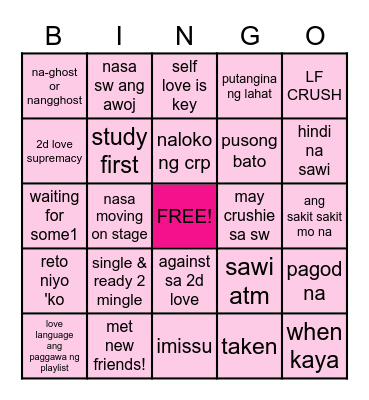 Sadwich Valentine's Day Bingo! Bingo Card