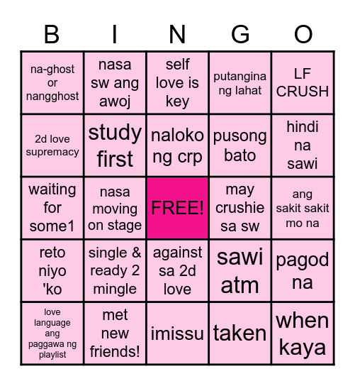 Sadwich Valentine's Day Bingo! Bingo Card