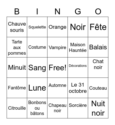 C’est Halloween! Bingo Card