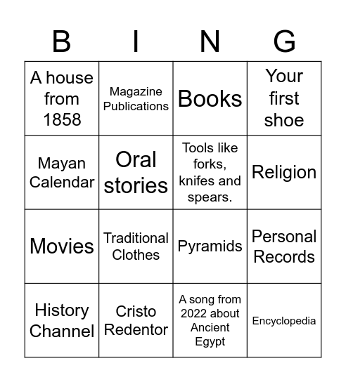 Primary and Secondary Sources Bingo Card