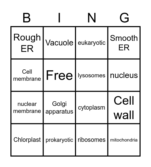 Cell Structures Bingo Card