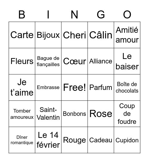 La Saint-Valentin Bingo Card